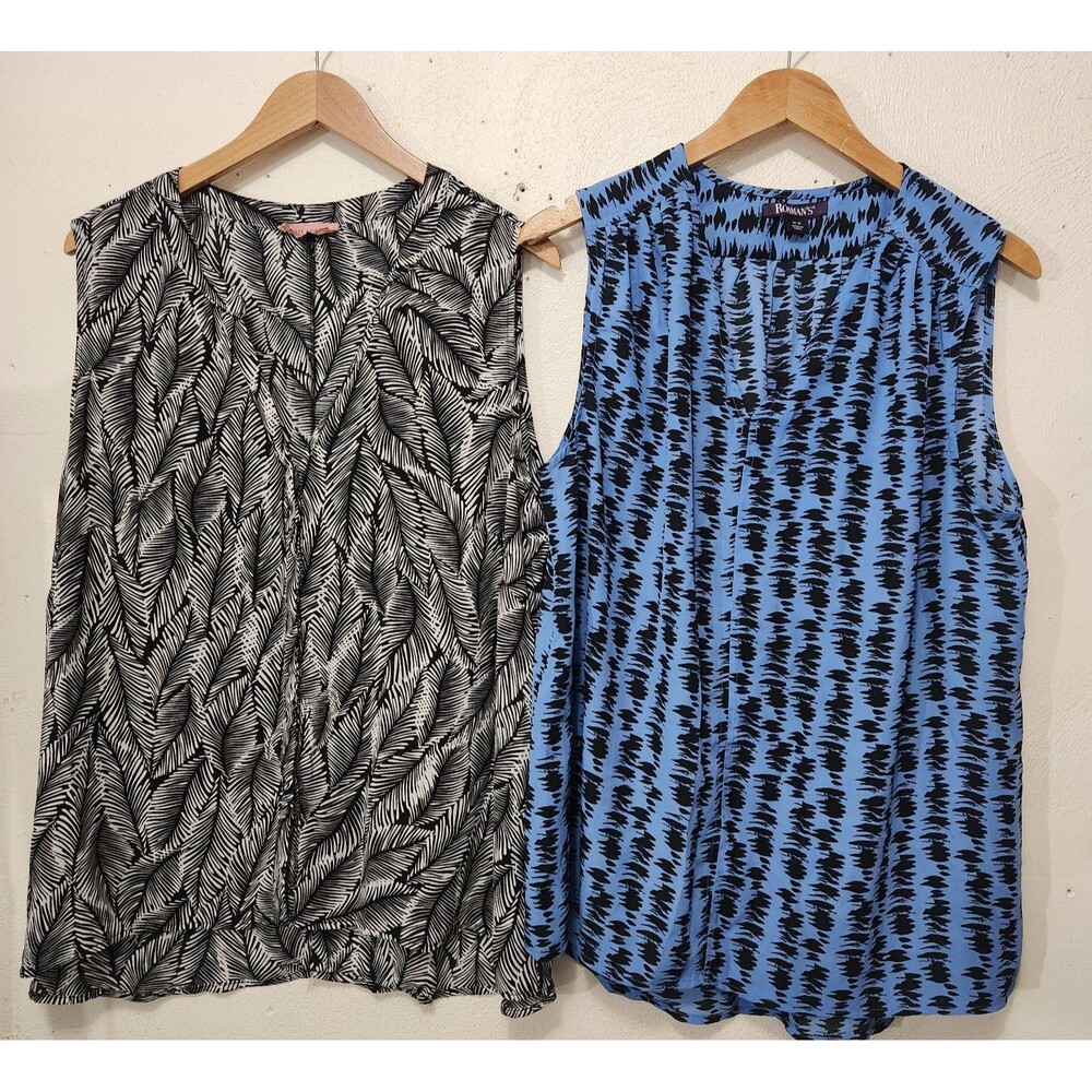 LOT 2 Tops Blouses Womens Size 18W 2X Pullover Button V Neck Spring Summer